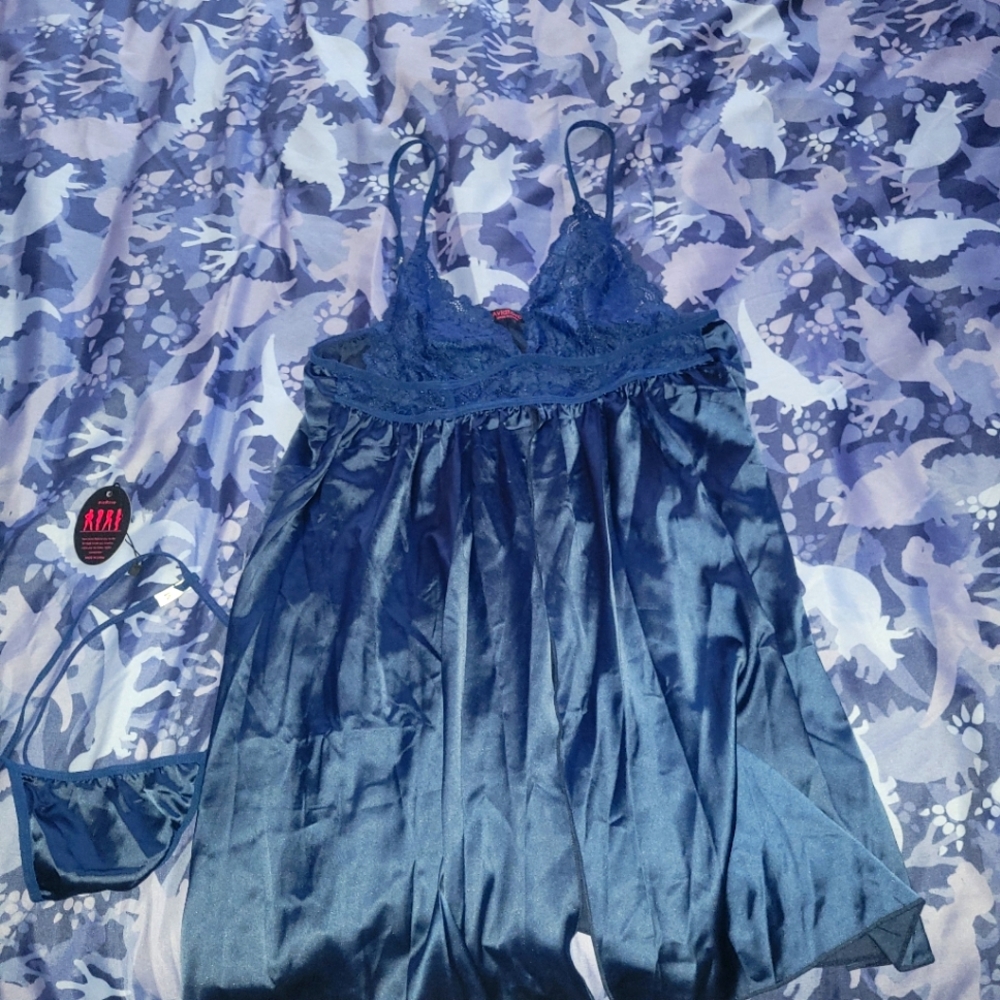 AvidLove Dark Blue Medium Chemise with G-String.